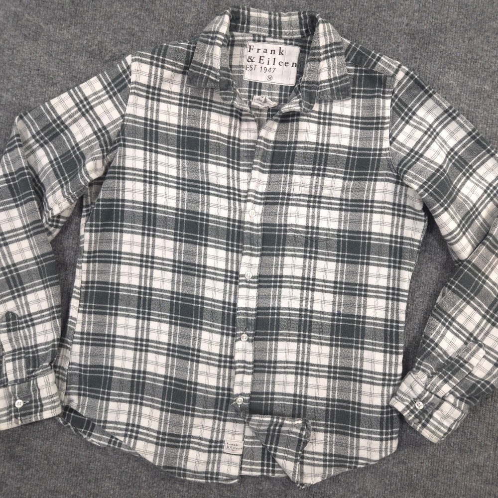 Frank & Eileen Barry Italian Flannel Shirt Womens M Green Plaid Brushed Cotton